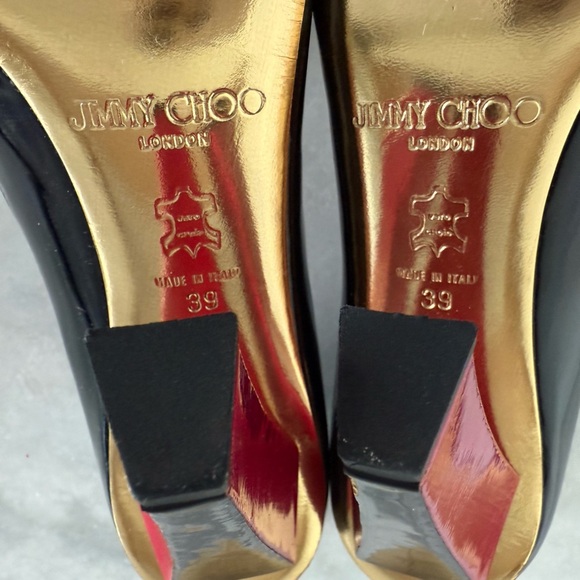 Jimmy Choo Black Patent Heels with Pink Accent & Gold Bottoms • 39 - Picture 6 of 9